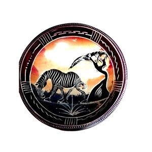 Vintage African Zebra Bowl Soap Stone Trinket Salt Dish Safari Animal Etched 4”